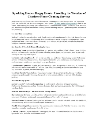 Unveiling the Wonders of Charlotte Home Cleaning Services