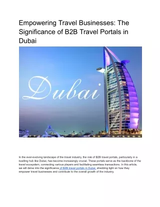 Empowering Travel Businesses: The Significance of B2B Travel Portals in Dubai