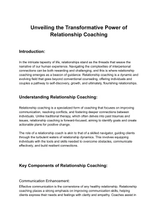 Unveiling the Transformative Power of Relationship Coaching