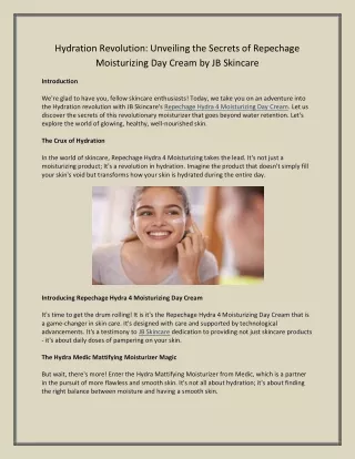 Hydration Revolution- Unveiling the Secrets of Repechage Moisturizing Day Cream by JB Skincare