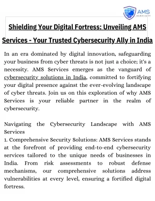 Shielding Your Digital Fortress Unveiling AMS Services - Your Trusted Cybersecurity Ally in India