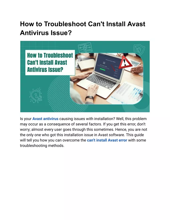 how to troubleshoot can t install avast antivirus