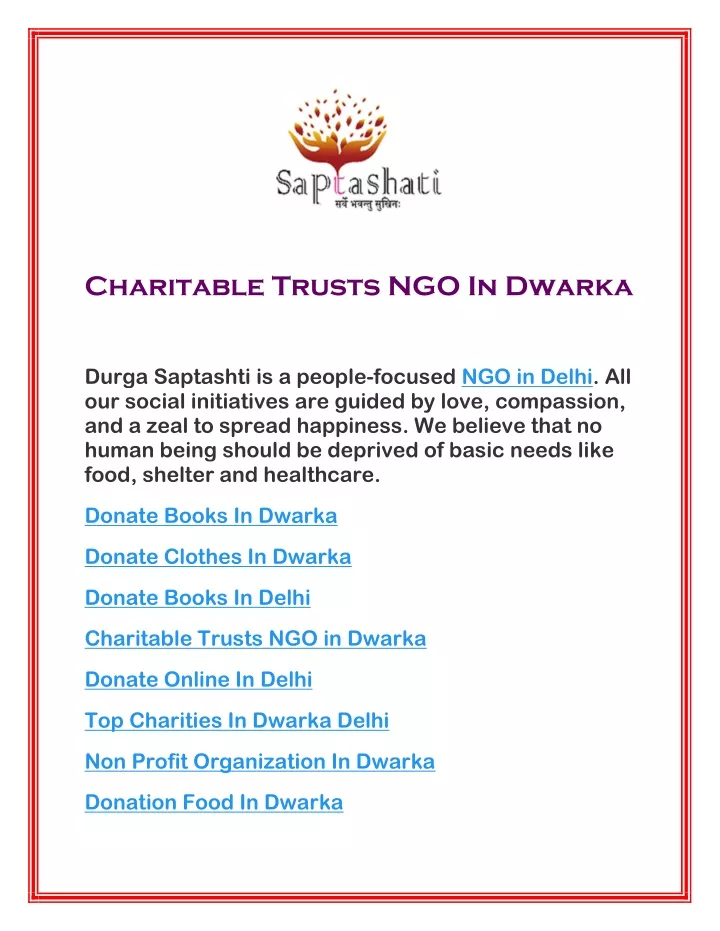 charitable trusts ngo in dwarka