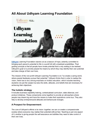 All About Udhyam Learning Foundation