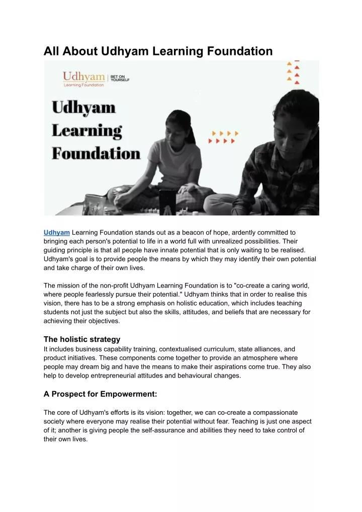 all about udhyam learning foundation