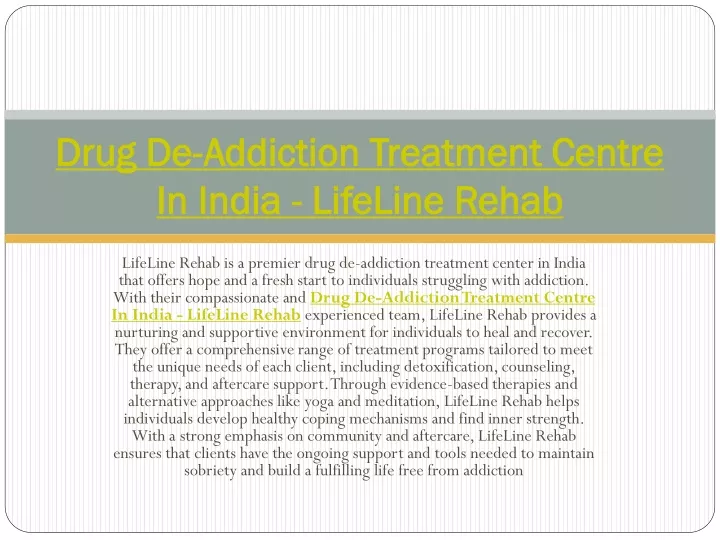 drug de addiction treatment centre in india lifeline rehab