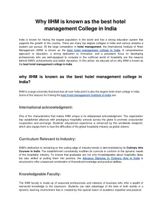 Why IIHM is known as the best hotel management College in India