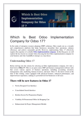Which Is Best Odoo Implementation Company for Odoo 17