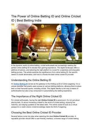 The Power of Online Betting ID and Online Cricket ID _ Best Betting India
