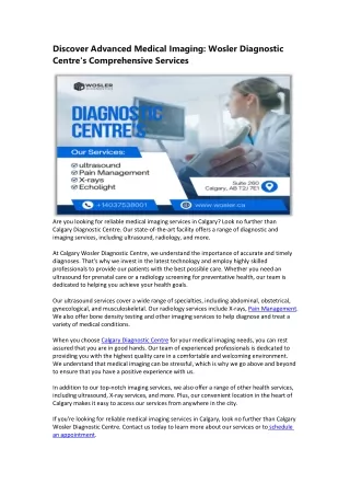 Discover Advanced Medical Imaging Wosler Diagnostic Centre’s Comprehensive Services
