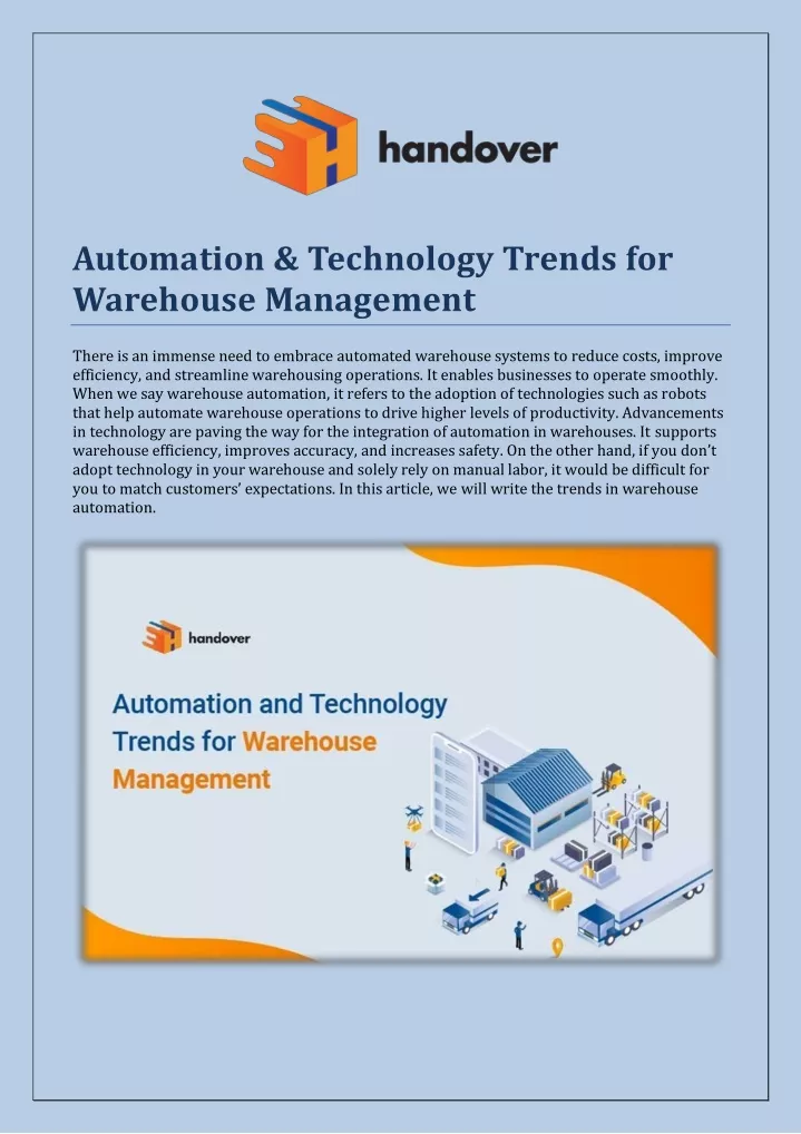 PPT - Automation & Technology Trends For Warehouse Management-handover ...