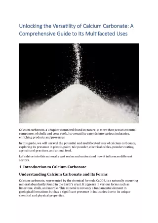 Unlocking the Versatility of Calcium Carbonate