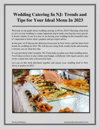 Wedding Catering In NJ Trends and Tips for Your Ideal Menu In 2023