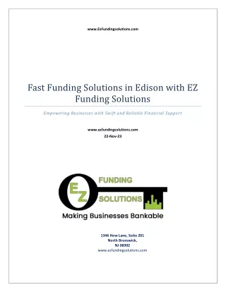 Fast Funding Solutions in Edison with EZ Funding Solutions