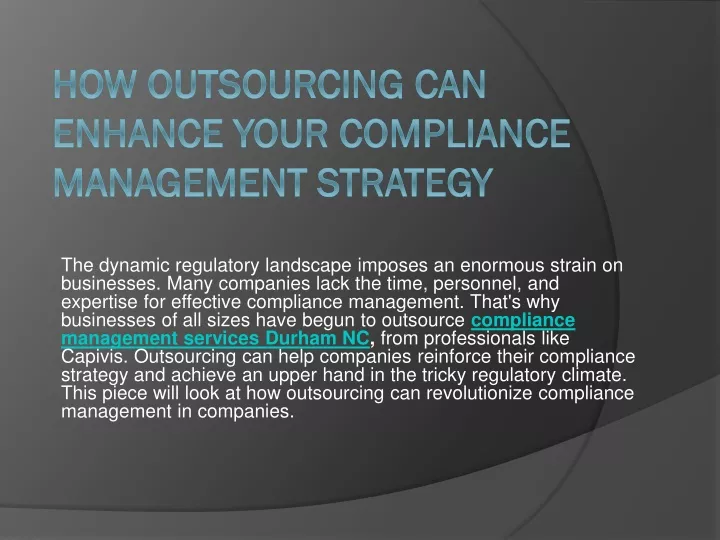 how outsourcing can enhance your compliance management strategy
