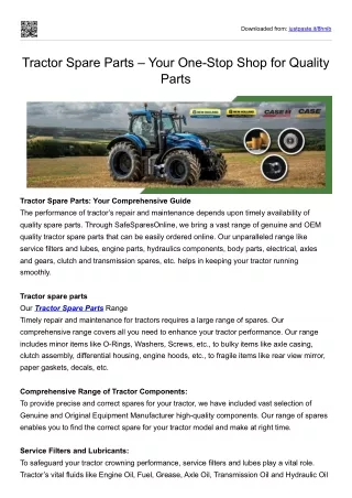 Tractor Spare Parts – Your One-Stop Shop for Quality Parts