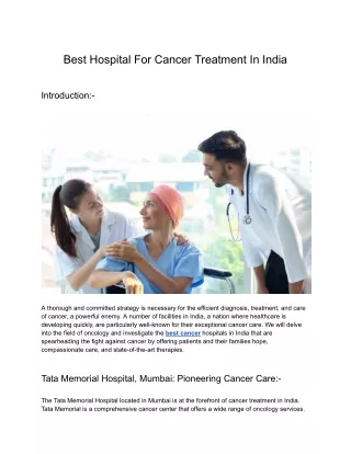 Best Hospital For Cancer Treatment In India