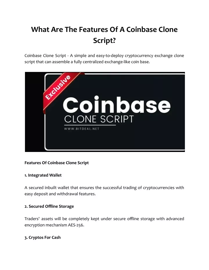 what are the features of a coinbase clone script