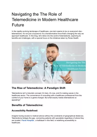 Navigating the Future_ The Role of Telemedicine in Modern Healthcare - Benefits and Challenges