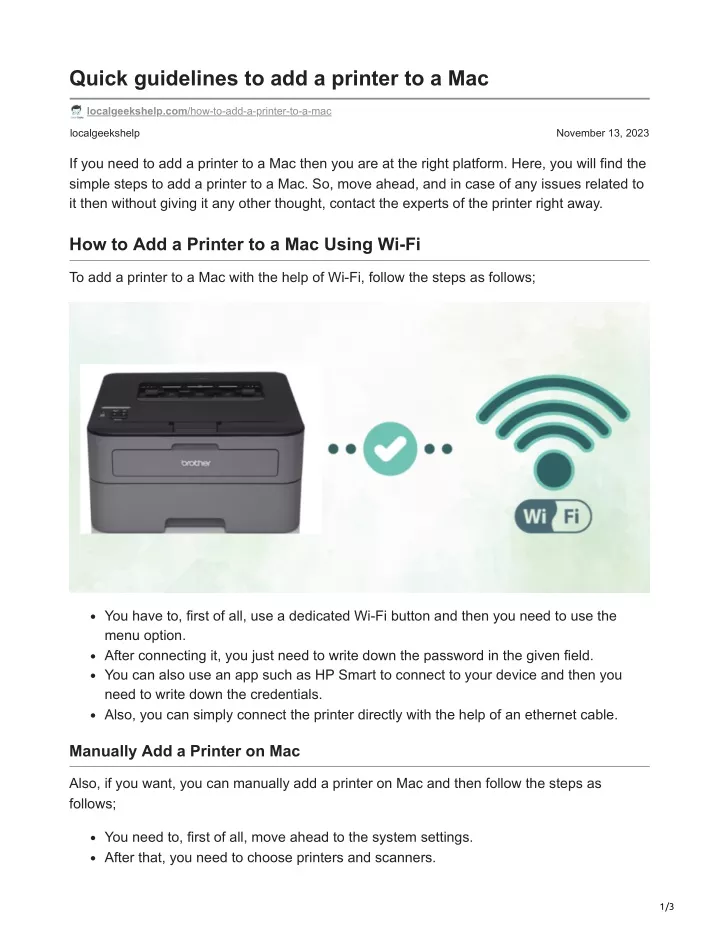quick guidelines to add a printer to a mac