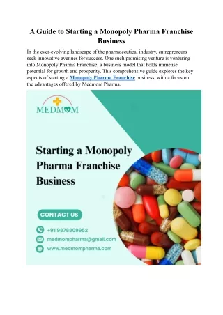A Guide to Starting a Monopoly Pharma Franchise Business