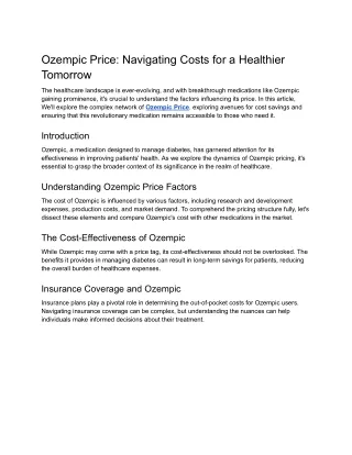Ozempic Price: Navigating Costs for a Healthier Tomorrow
