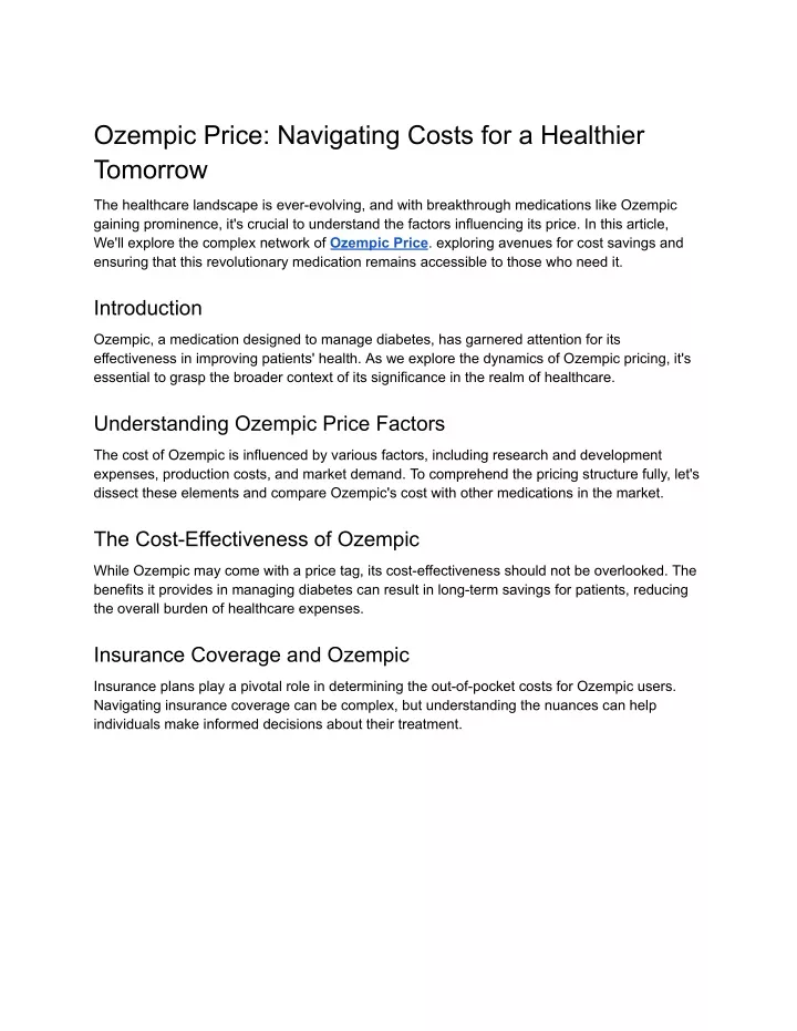 PPT - Ozempic Price: Navigating Costs for a Healthier Tomorrow 