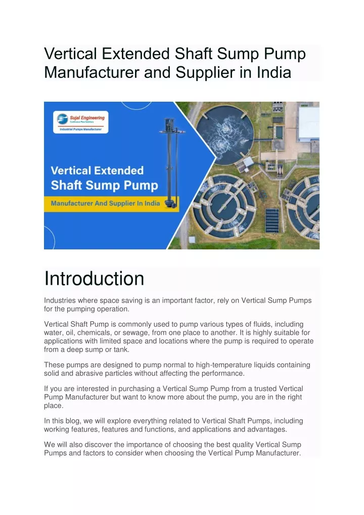 vertical extended shaft sump pump manufacturer
