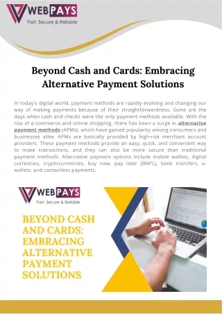 Beyond Cash and Cards Embracing Alternative Payment Solutions