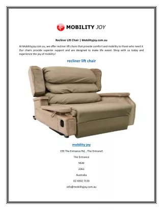 Recliner Lift Chair | Mobilityjoy.com.au