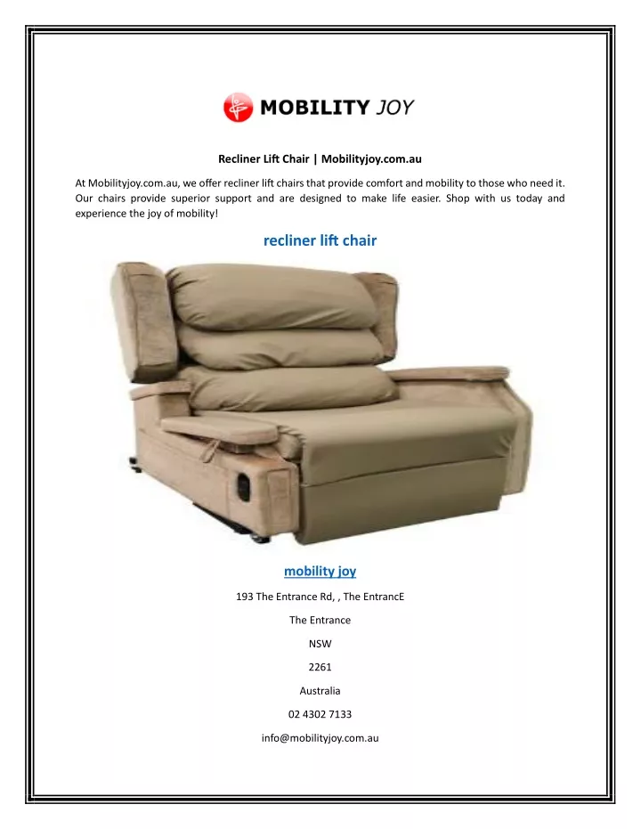 recliner lift chair mobilityjoy com au
