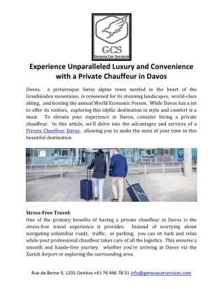 Expеriеncе Unparallеlеd Luxury and Convеniеncе with a Privatе Chauffеur in Davos