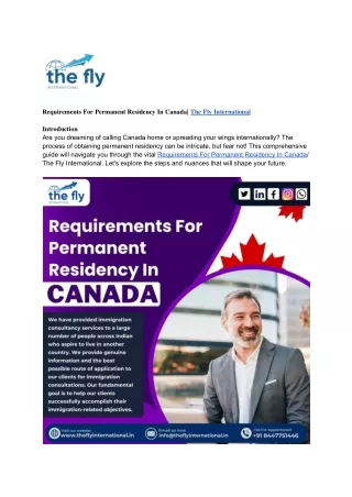 Requirements For Permanent Residency In Canada_ The Fly International