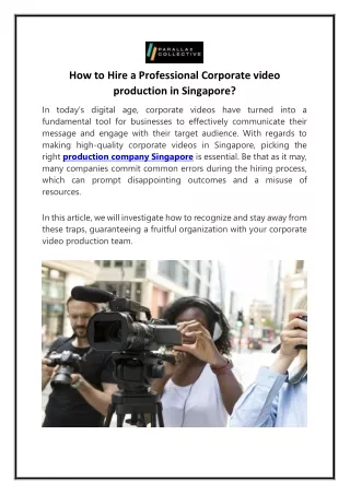 How to Hire a Professional Corporate video production in Singapore