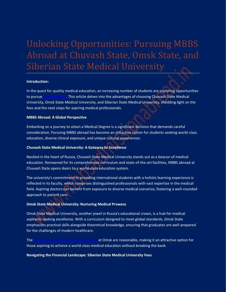 PPT - Unlocking Opportunities Pursuing MBBS Abroad at Chuvash State ...