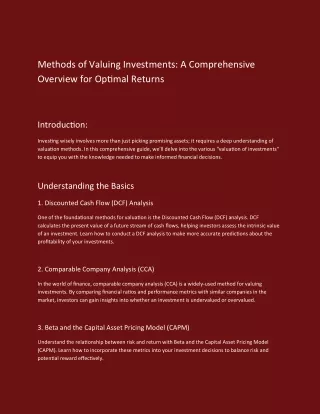 Methods of Valuing Investments: A Comprehensive Overview for Optimal Returns