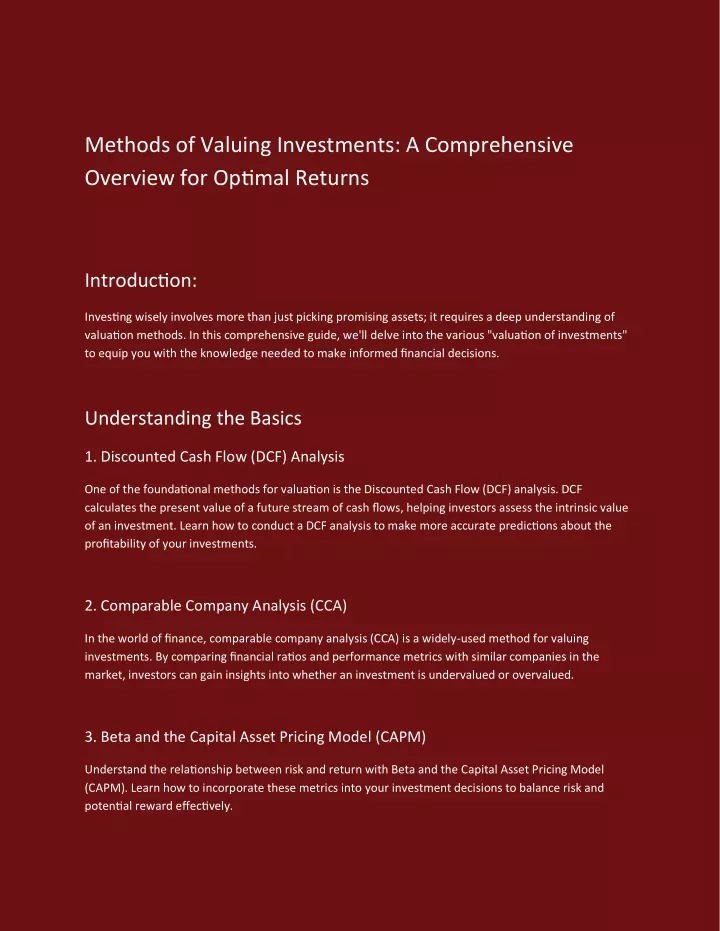 methods of valuing investments a comprehensive