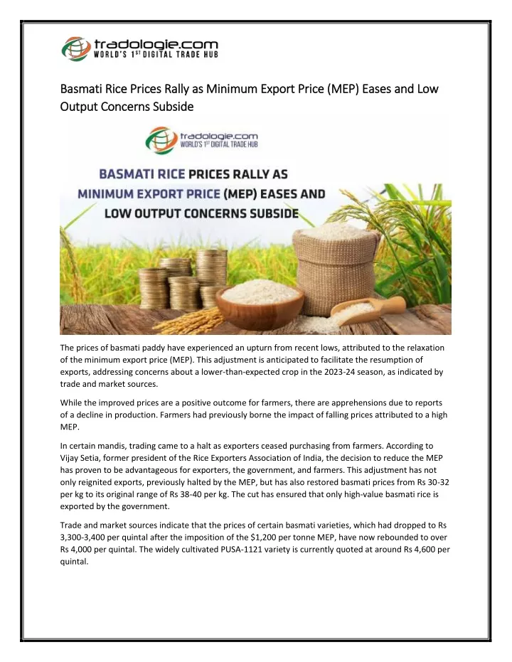 basmati rice prices rally as minimum export price