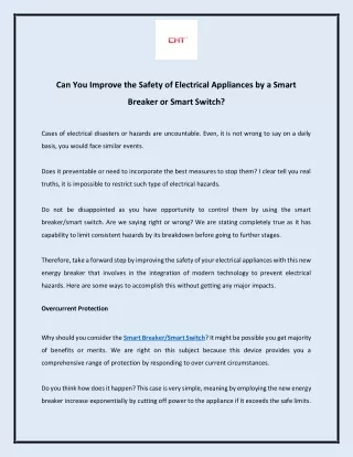 Can You Improve the Safety of Electrical Appliances by a Smart Breaker or Smart