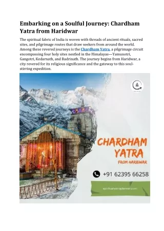 Embarking on a Soulful Journey: Chardham Yatra from Haridwar