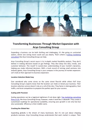 Transforming Businesses Through Market Expansion with Aryo Consulting Group