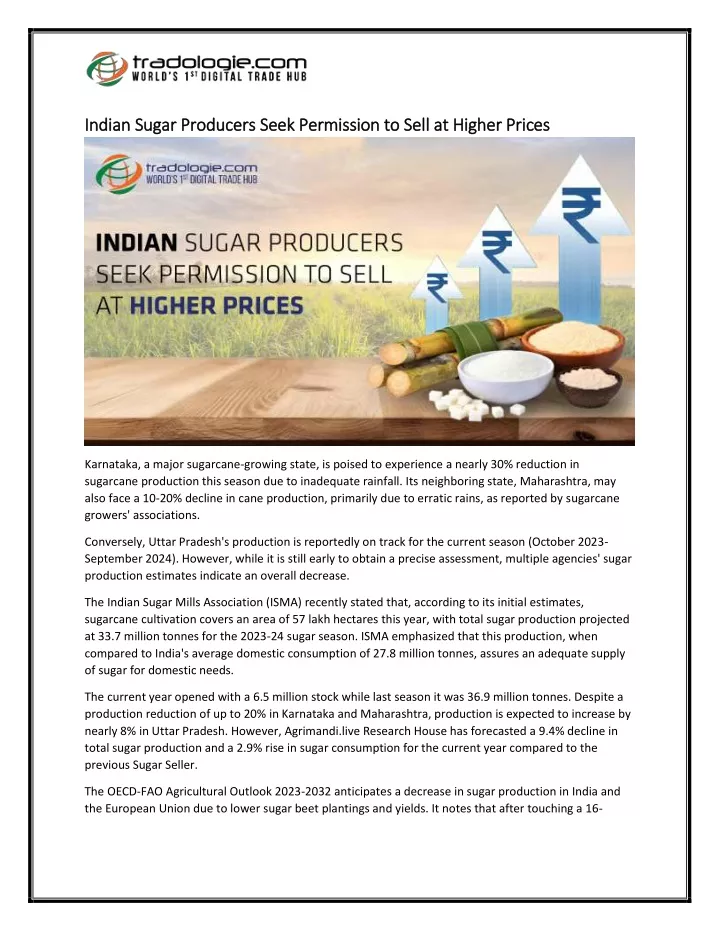 indian sugar producers seek permission to sell