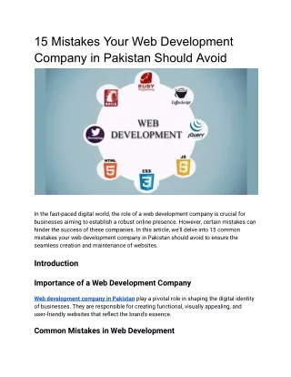 15 Mistakes Your Web Development Company in Pakistan Should Avoid