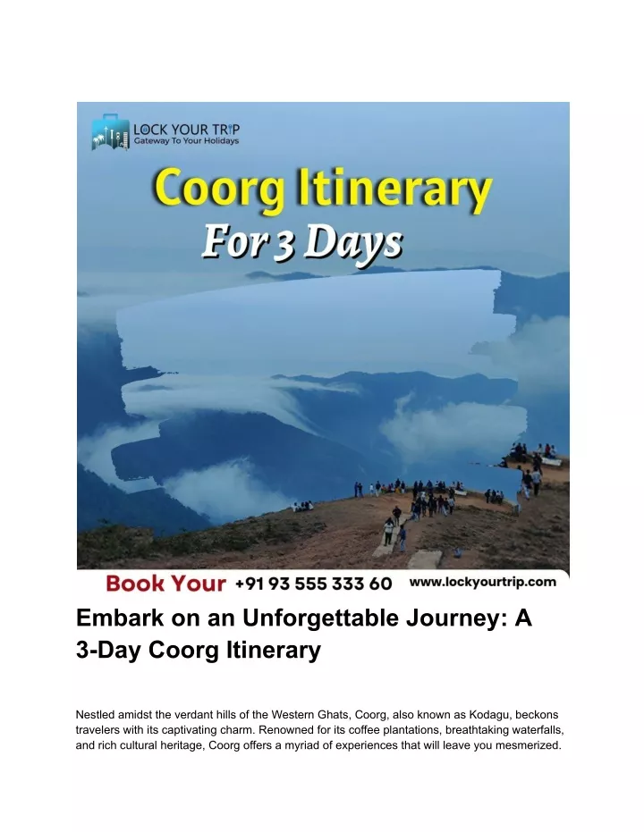 embark on an unforgettable journey a 3 day coorg