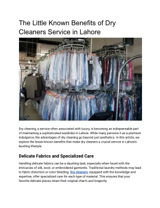 The Little Known Benefits of Dry Cleaners Service in Lahore