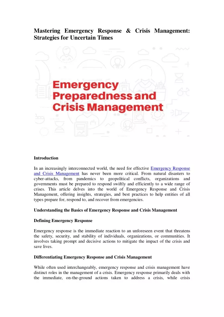 mastering emergency response crisis management