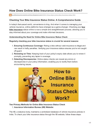 How Does Online Bike Insurance Status Check Work