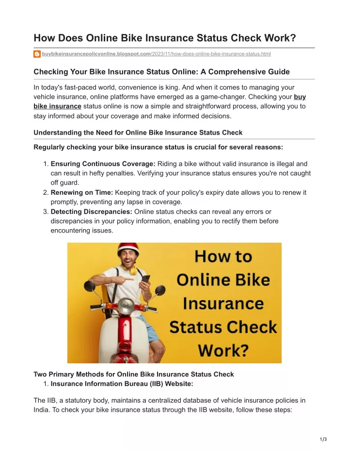 how does online bike insurance status check work
