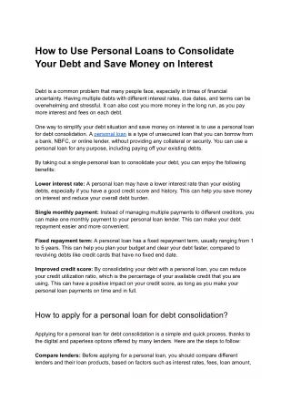 How to Use Personal Loans to Consolidate Your Debt and Save Money on Interest