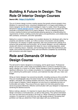 Building A Future In Design: The Role Of Interior Design Courses